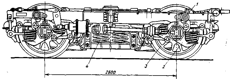 Рис. 19. Тележка моторного вагона электропоезда ЭР2Р: