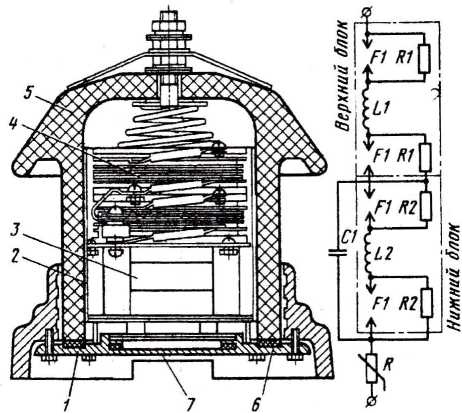 Рис. 3.6. Разрядник РВКУ-3,3А01 и его схема: