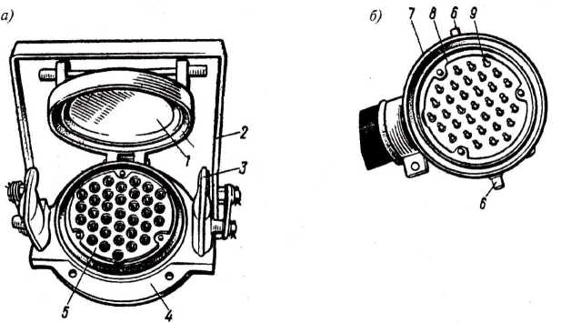 Рис. 3.45. Розетка (а) и штепсель(б) между вагонного низковольтного соединения: 