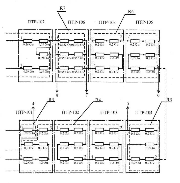 Рис. 5.29. Схема соединений пускотормозных резисторов ПТР
