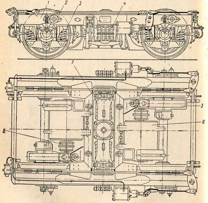 Рис. 168. Тележка моторного вагона электропоезда ЭР2: