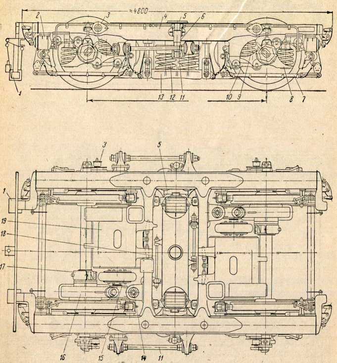 Рис. 169, Тележка моторного вагона электропоезда ЭР22: