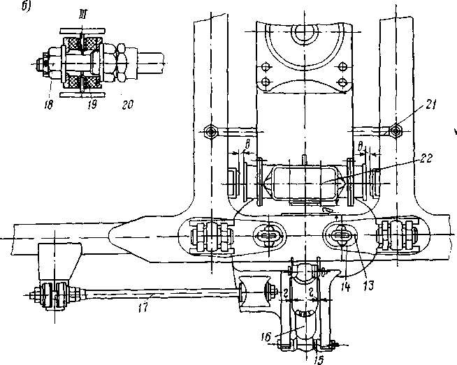 Рис. 17. Буксовый узел (а) тележки типа КВЗ-ЦНИИ и его детали (б)