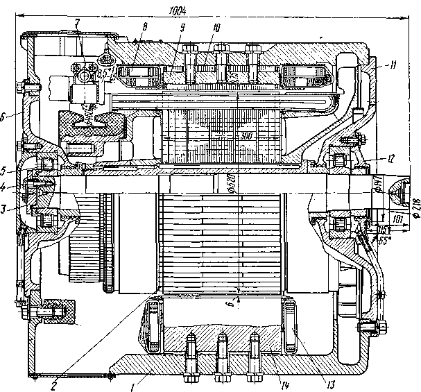 Рис. 24. Продольный разрез двигателя постоянного тока УРТ-110А