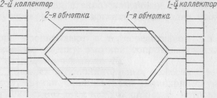 Схема взаимного расположения обмоток и коллекторов якоря делителя напряжения ДК-604В